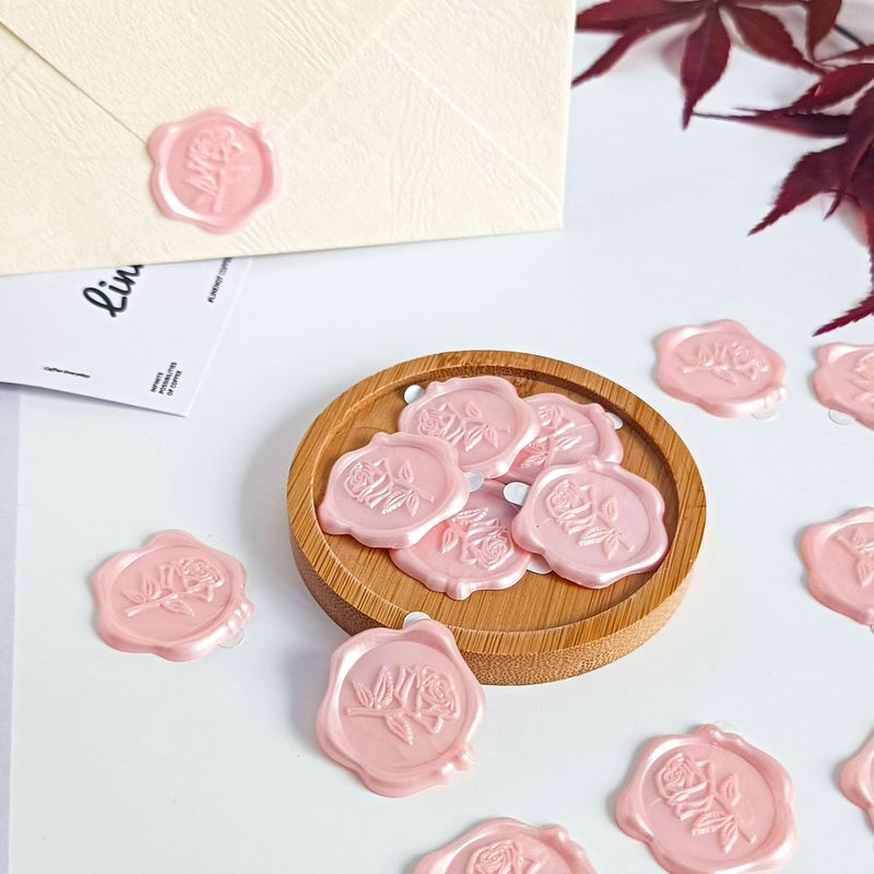 Pilloze 25 Pcs Pink Rose Wax Seal Stickers, Pink Wax Seal for Wedding Invitation, Easy to Use and Good Adhesion Rose Envelope Stickers, Wedding Invitation Accessories - Image 5